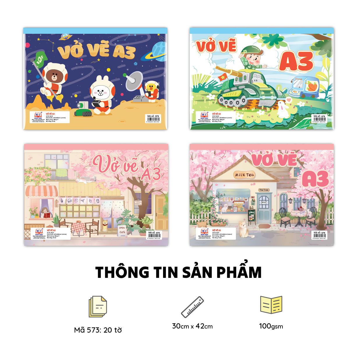 Vở vẽ dán gáy A3 (Mã số 573)