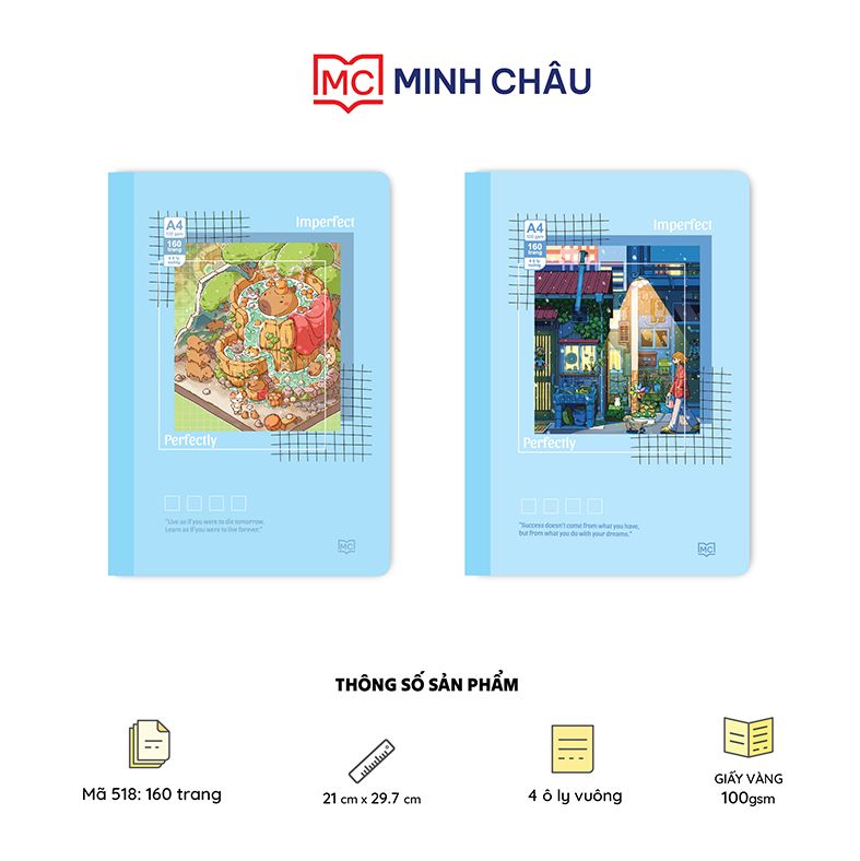 Sổ bìa bồi cao cấp may dán gáy A4 dòng kẻ 4 Ô ly (Mã số: 518)