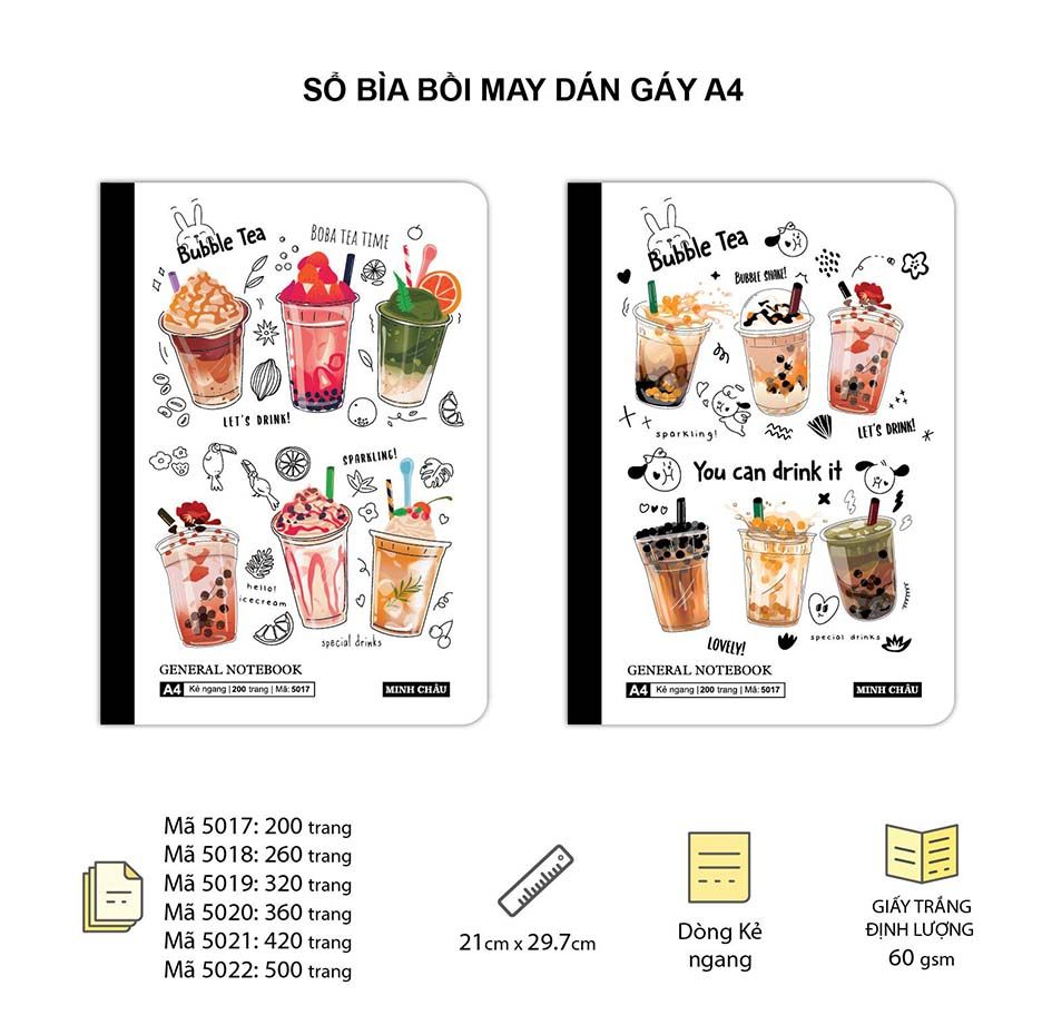 Sổ cao cấp bìa bồi, may gáy A4 (Bộ mẫu Trà - Mã số 5017-5018-5019-5020-5021-5022)