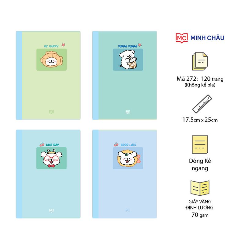 Vở kẻ ngang may dán gáy, 17.5 x 25cm, giấy vàng, ĐL 70gsm (Mã số: 272)