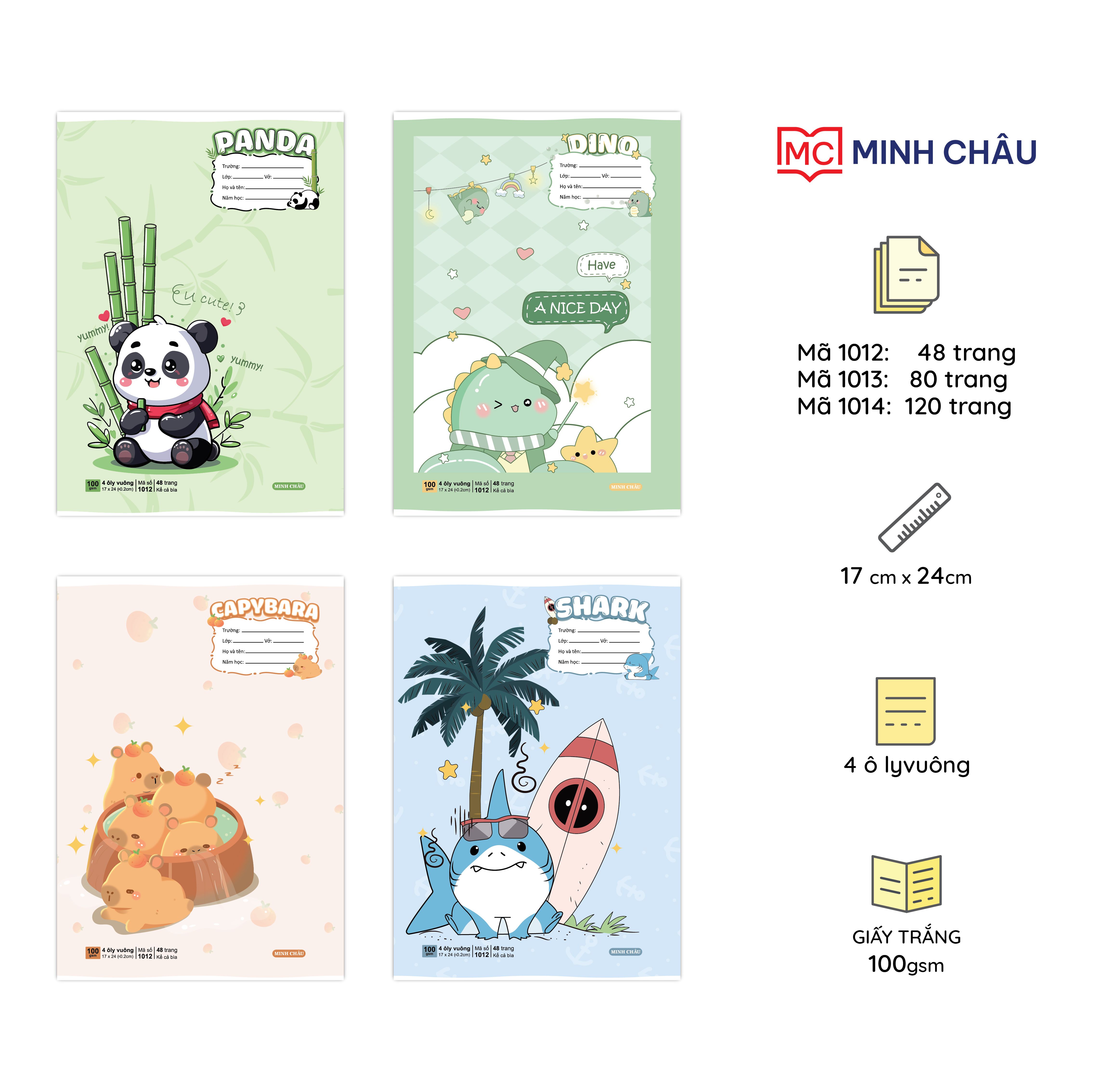 Vở Ô ly, 17x24cm, Giấy trắng ĐL 100gsm, Bộ mẫu Fun (Mã số 1012 - 1013 - 1014 - 1015)